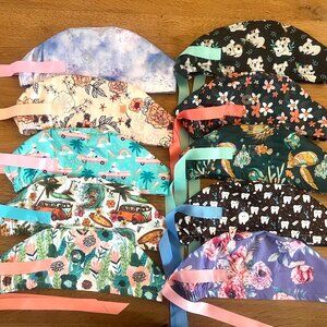 NWOT 10 Euro Scrub Caps Bundle, scrub hats surgical, + 1 lanyard